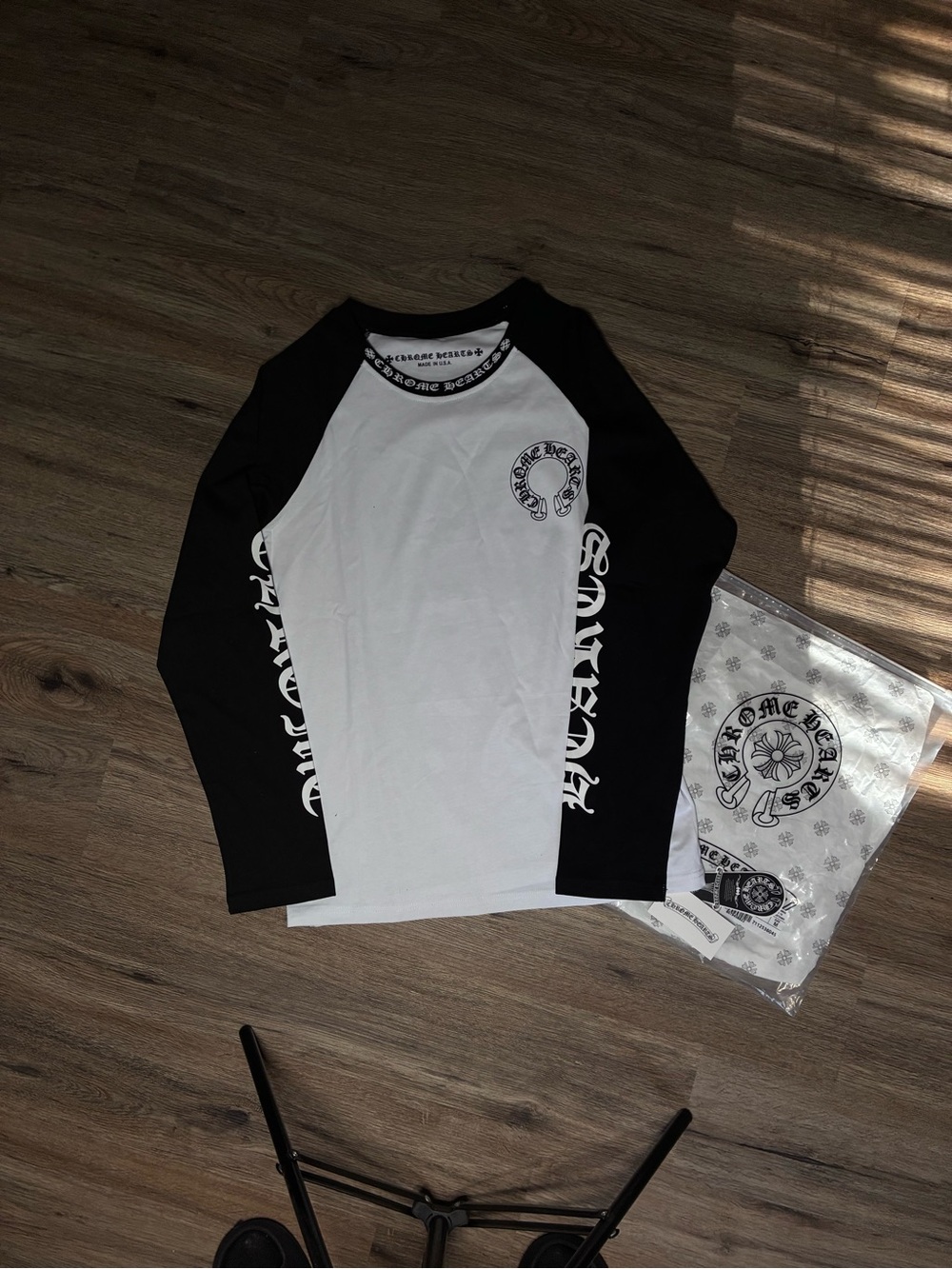 Chrome Hearts Black and White Long Sleeve Men Tee Size M